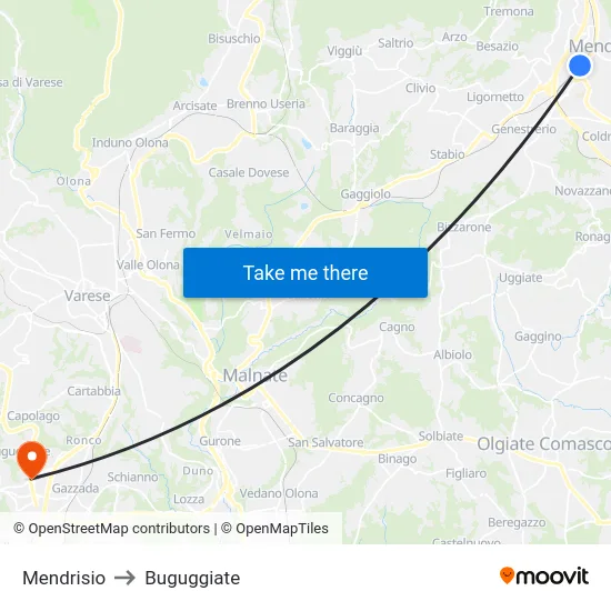 Mendrisio to Buguggiate map