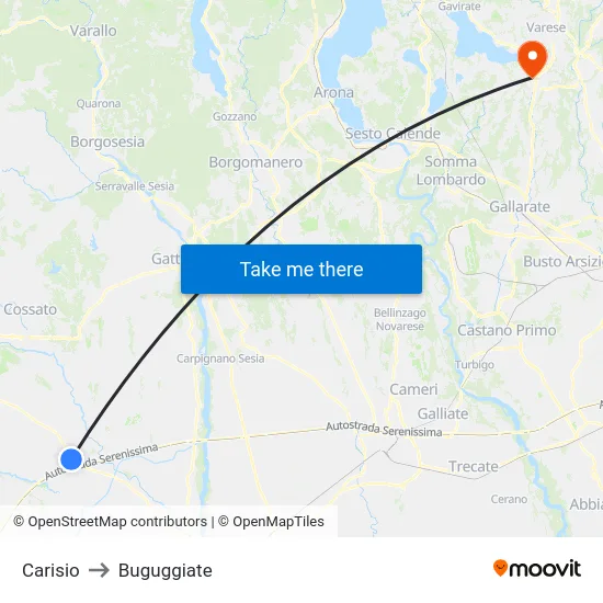 Carisio to Buguggiate map