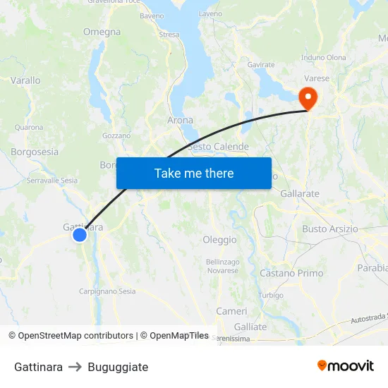 Gattinara to Buguggiate map