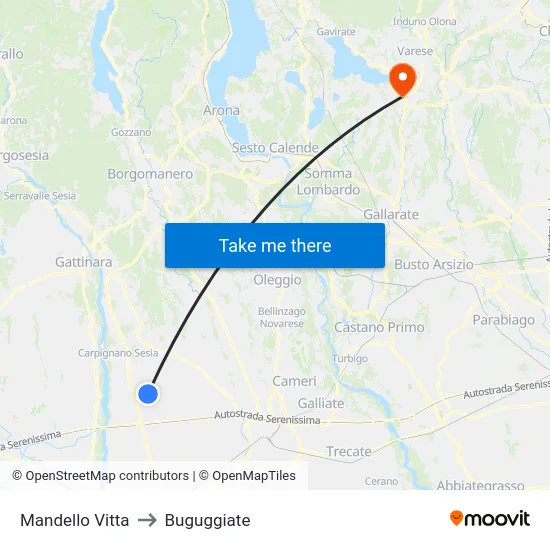 Mandello Vitta to Buguggiate map