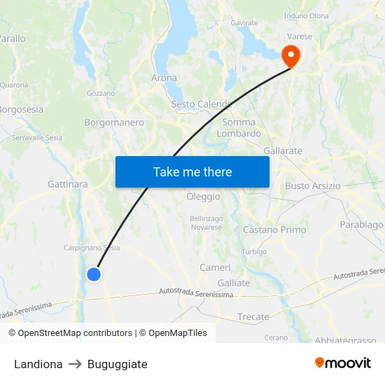 Landiona to Buguggiate map