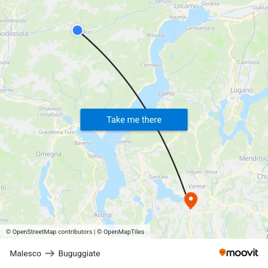 Malesco to Buguggiate map