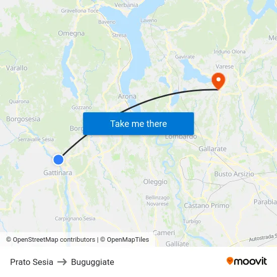 Prato Sesia to Buguggiate map