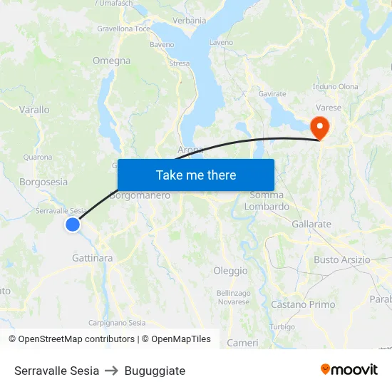 Serravalle Sesia to Buguggiate map