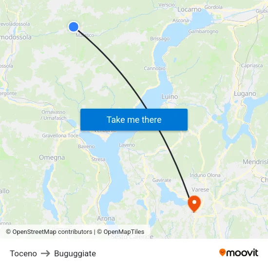 Toceno to Buguggiate map