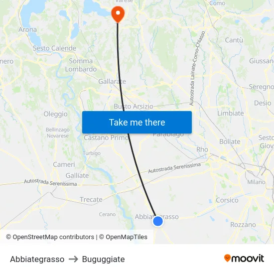 Abbiategrasso to Buguggiate map