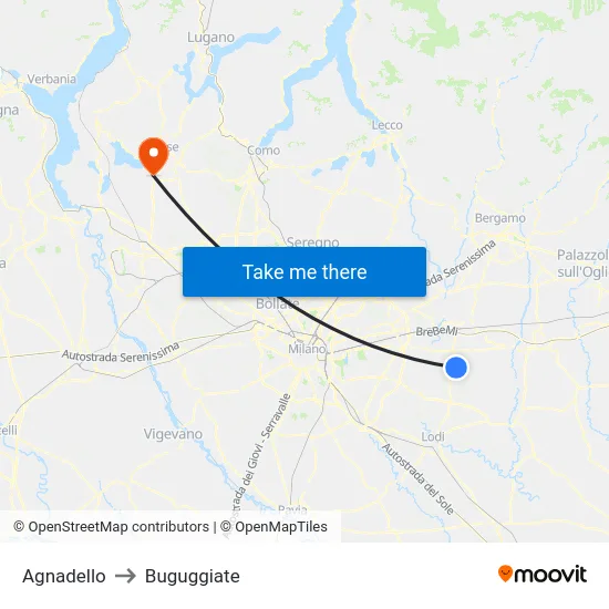 Agnadello to Buguggiate map