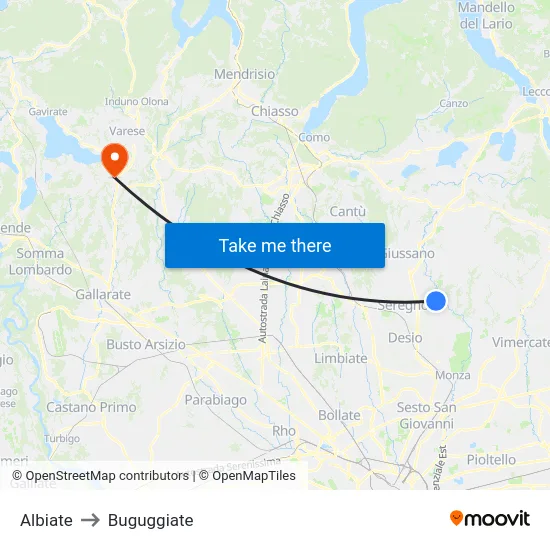 Albiate to Buguggiate map