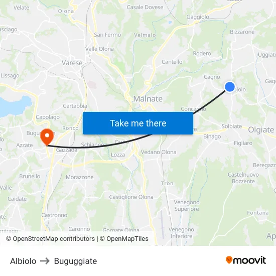 Albiolo to Buguggiate map