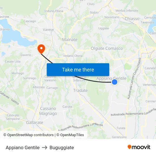 Appiano Gentile to Buguggiate map