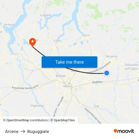 Arcene to Buguggiate map