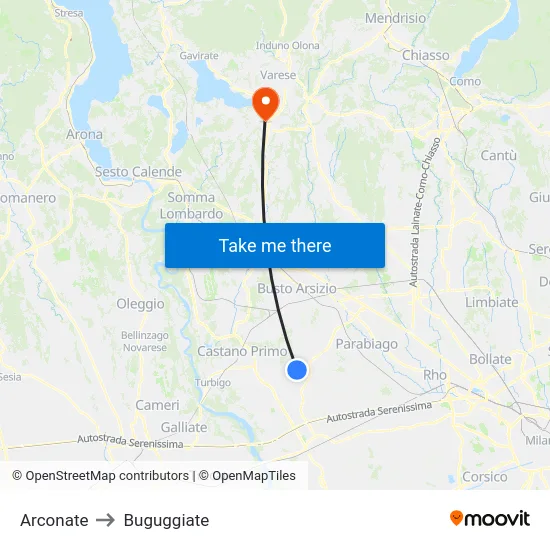 Arconate to Buguggiate map