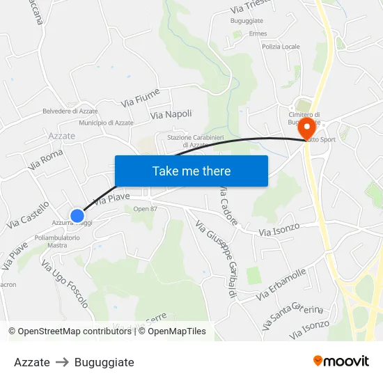 Azzate to Buguggiate map