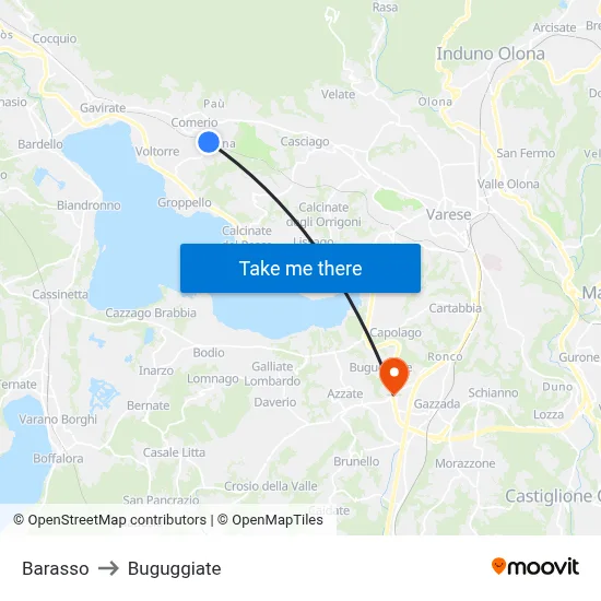 Barasso to Buguggiate map