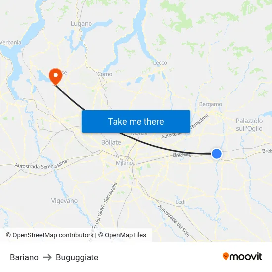 Bariano to Buguggiate map