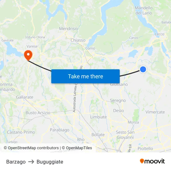 Barzago to Buguggiate map