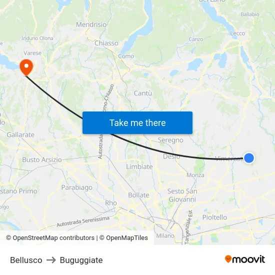 Bellusco to Buguggiate map