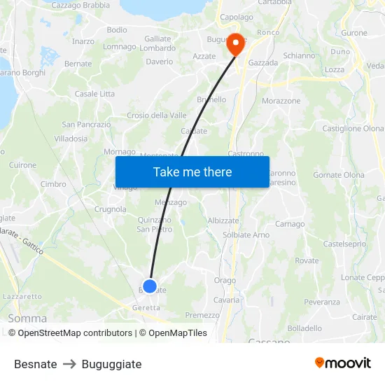 Besnate to Buguggiate map