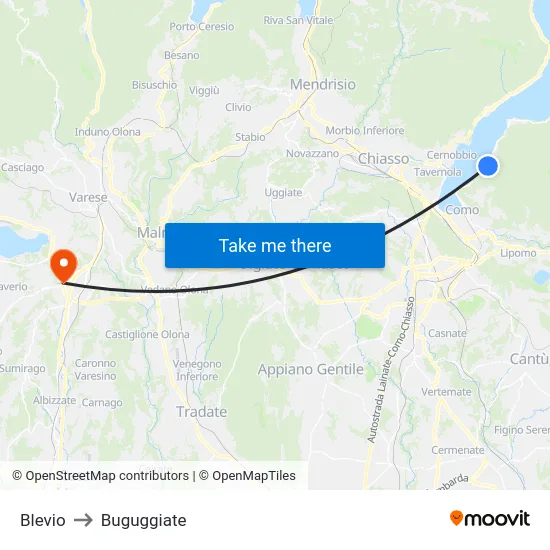 Blevio to Buguggiate map