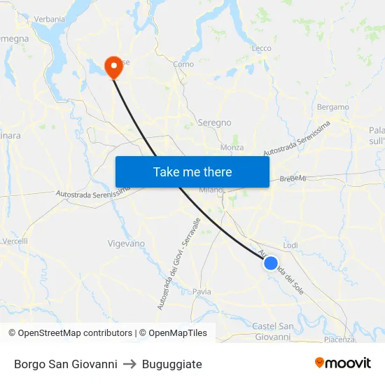 Borgo San Giovanni to Buguggiate map