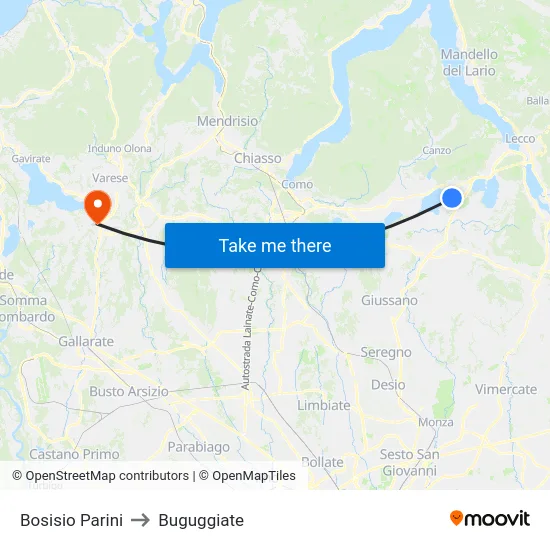 Bosisio Parini to Buguggiate map