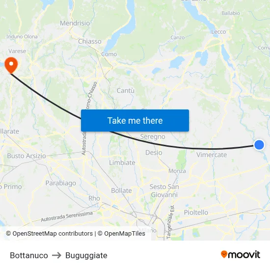 Bottanuco to Buguggiate map