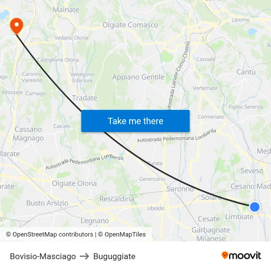 Bovisio-Masciago to Buguggiate map