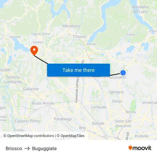 Briosco to Buguggiate map