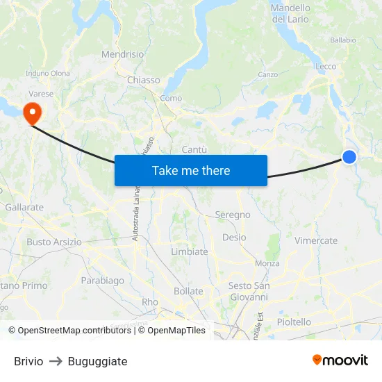 Brivio to Buguggiate map