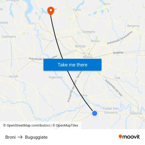 Broni to Buguggiate map