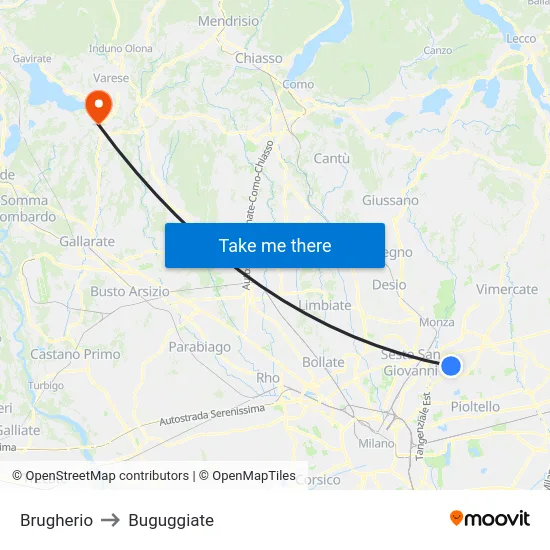 Brugherio to Buguggiate map