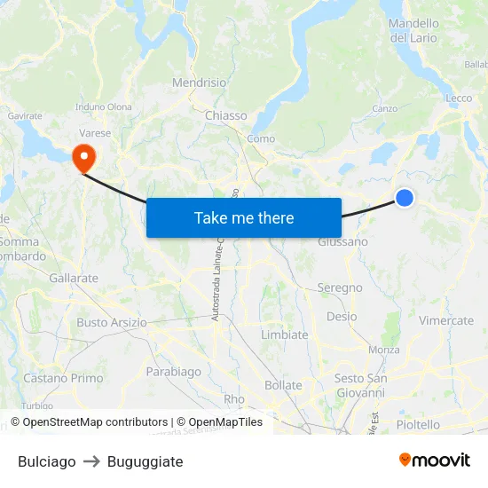 Bulciago to Buguggiate map