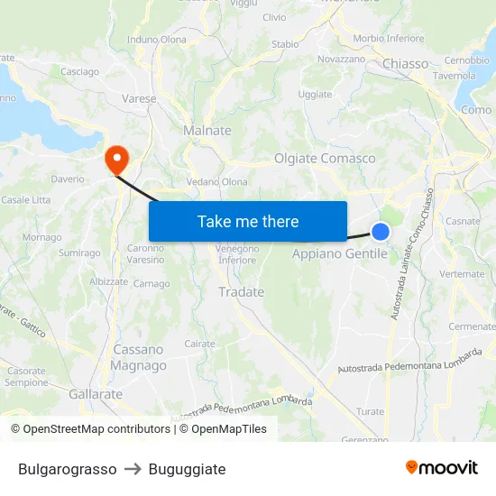 Bulgarograsso to Buguggiate map