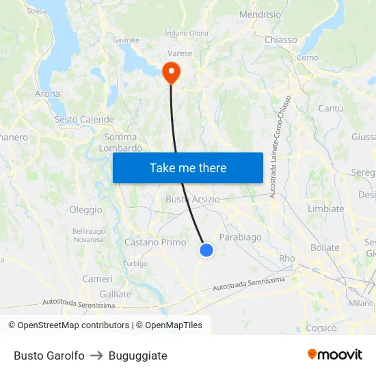 Busto Garolfo to Buguggiate map