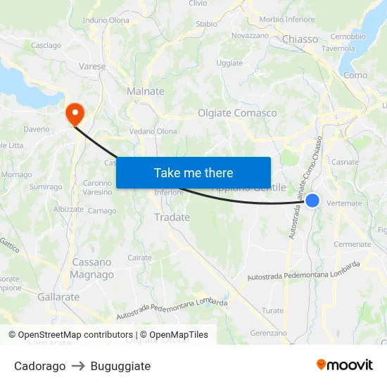 Cadorago to Buguggiate map