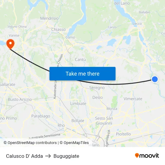 Calusco d'Adda to Buguggiate map
