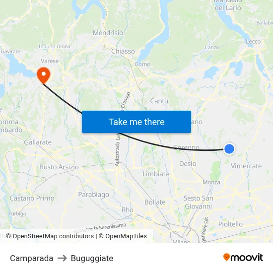 Camparada to Buguggiate map