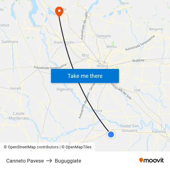 Canneto Pavese to Buguggiate map