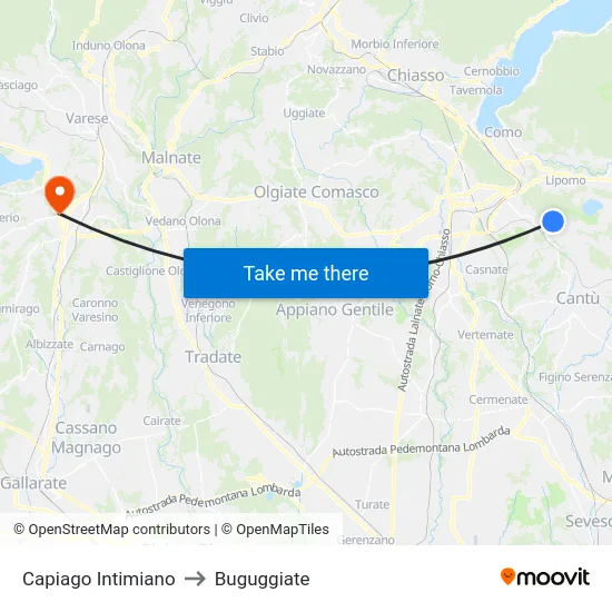 Capiago Intimiano to Buguggiate map
