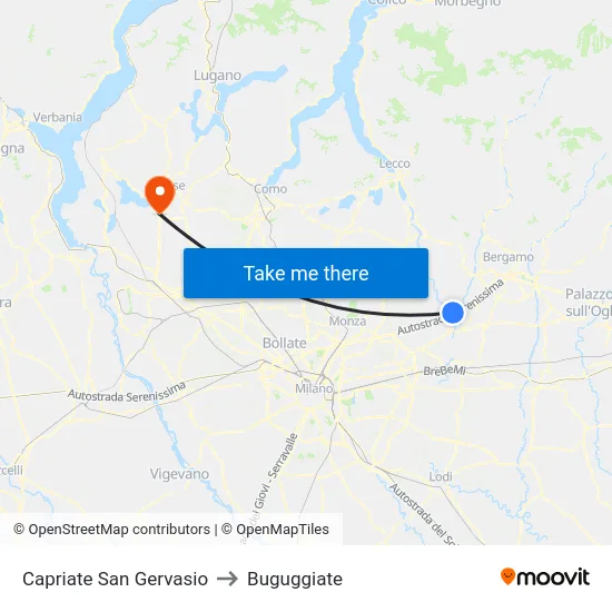 Capriate San Gervasio to Buguggiate map