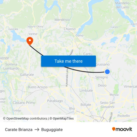 Carate Brianza to Buguggiate map