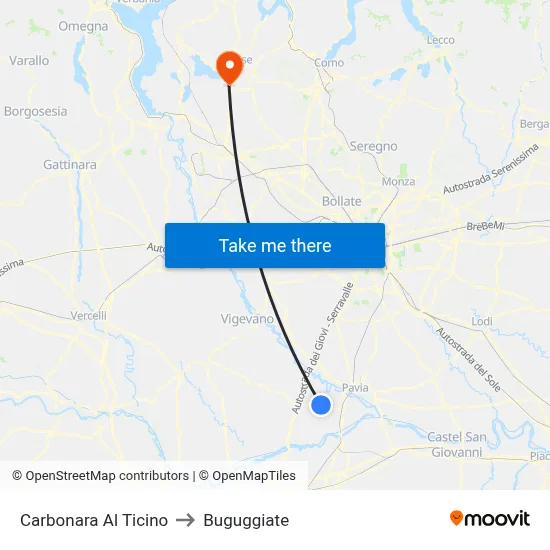Carbonara Al Ticino to Buguggiate map