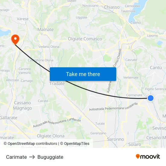 Carimate to Buguggiate map