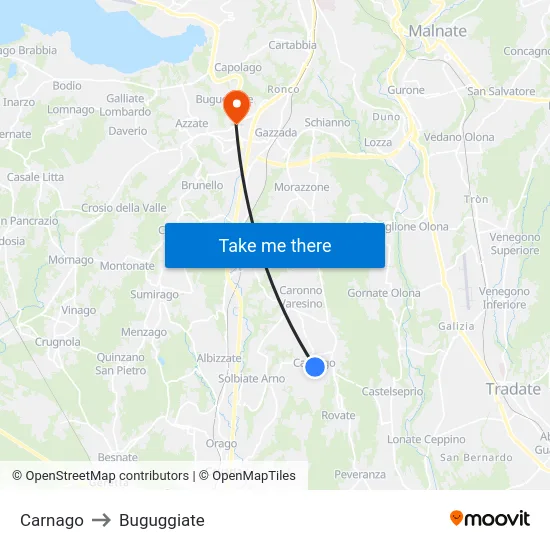 Carnago to Buguggiate map