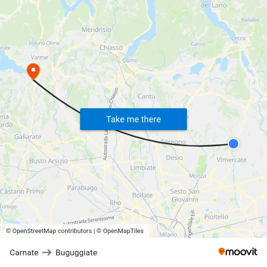 Carnate to Buguggiate map