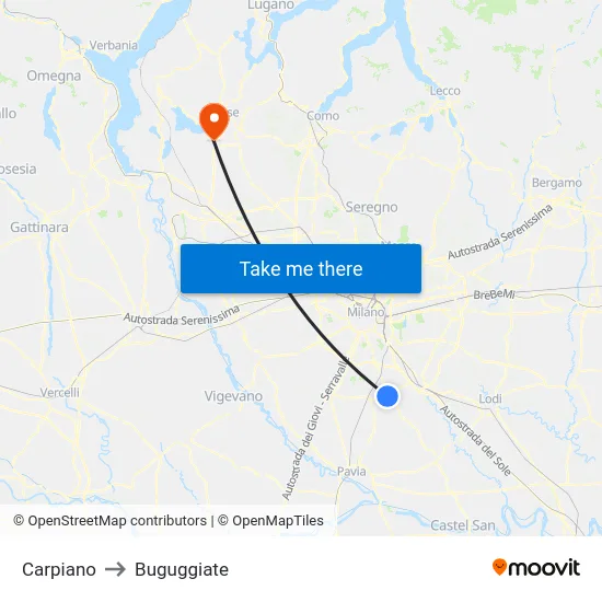 Carpiano to Buguggiate map