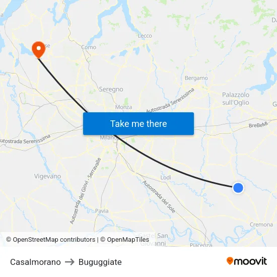 Casalmorano to Buguggiate map