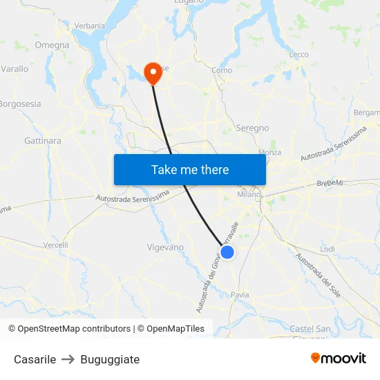Casarile to Buguggiate map