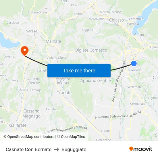 Casnate Con Bernate to Buguggiate map