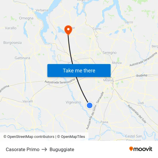 Casorate Primo to Buguggiate map